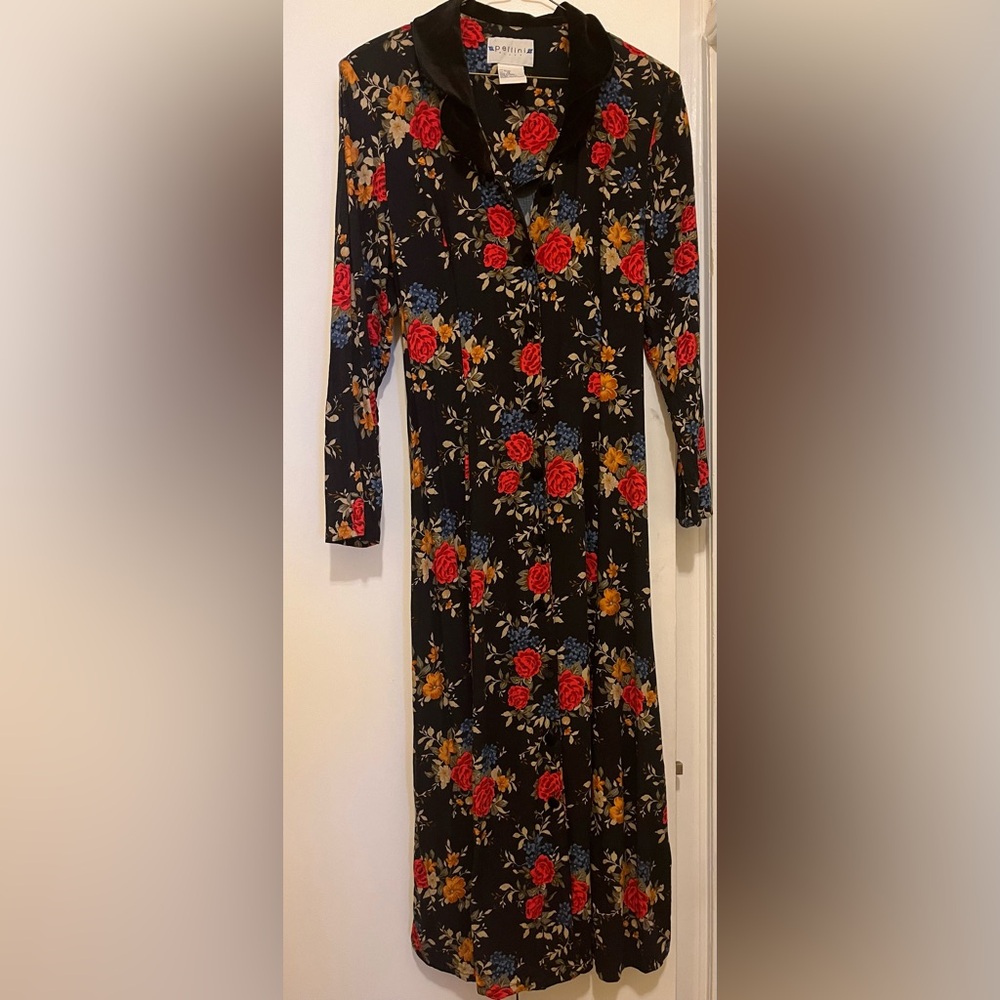 Fall Floral Vintage Cottagecore Lace Up Back Long Sleeve Dress